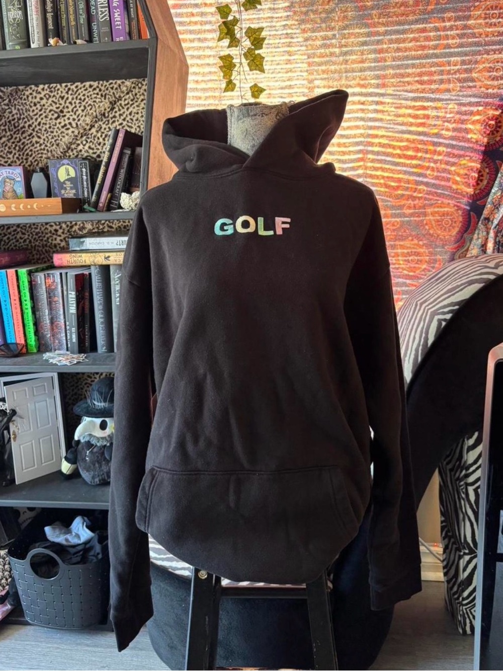 GOLF WANG Black Hoodie with Pastel Ombre Logo